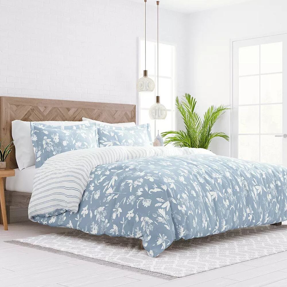 Noble Linens Blue Reversible Country Home 3PC Duvet Cover Set King/CalKing